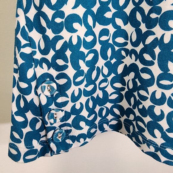 Chicos Womens Tank Top Medium Peacock Blue Geo Printed Button Detail Hardware - Picture 7 of 11